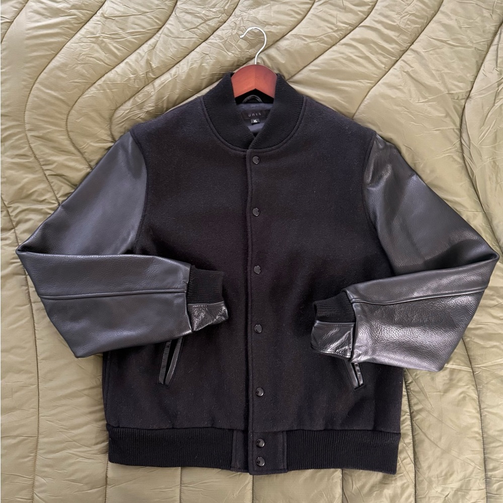 UNIS NYC, varsity bomber jacket, made in 🇺🇸 butter soft leather sleeves - Picture 2 of 12